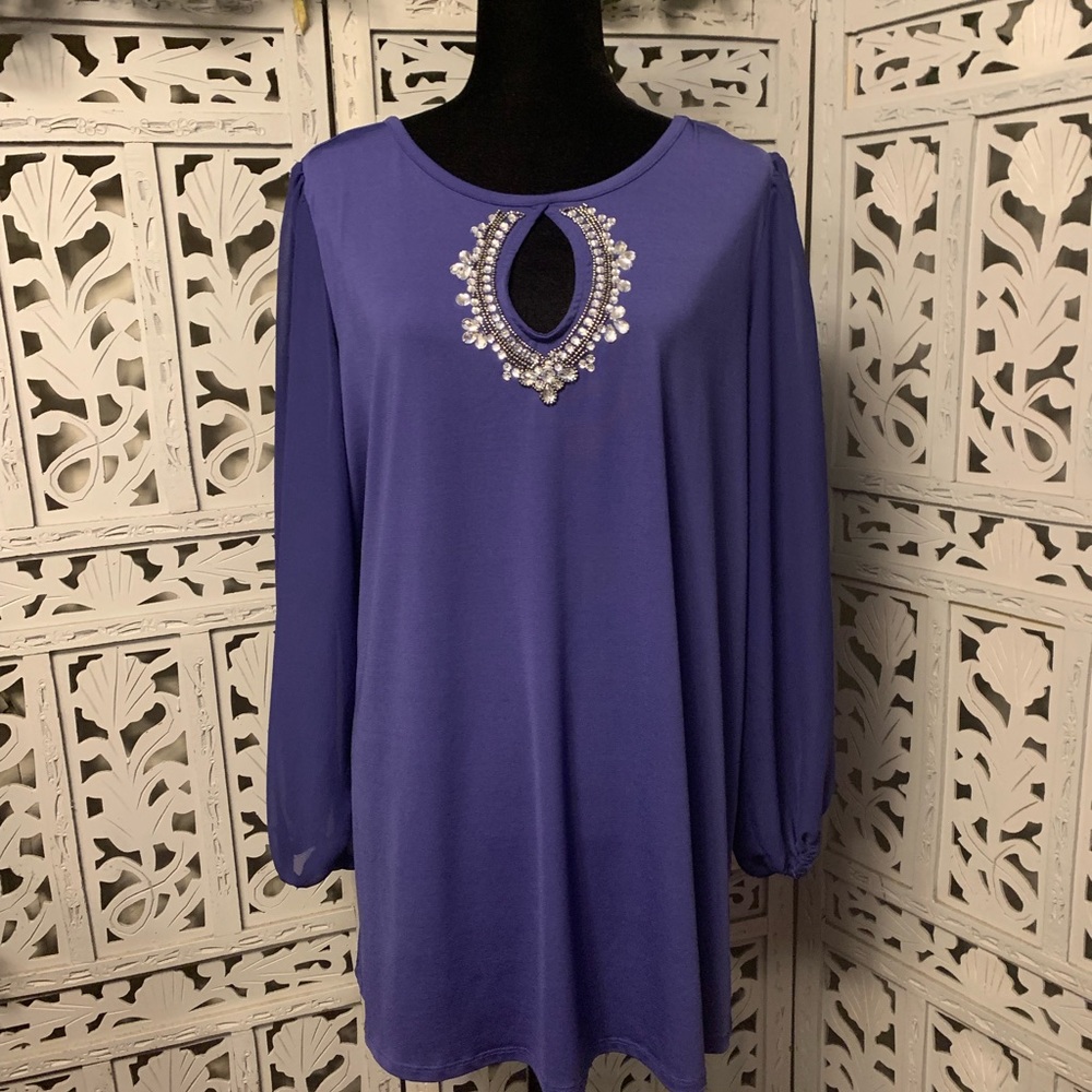ROAMANS BEAUTIFUL PURPLE PLUS LIGHTWEIGHT STRETCHY LONG SLEEVE TOP